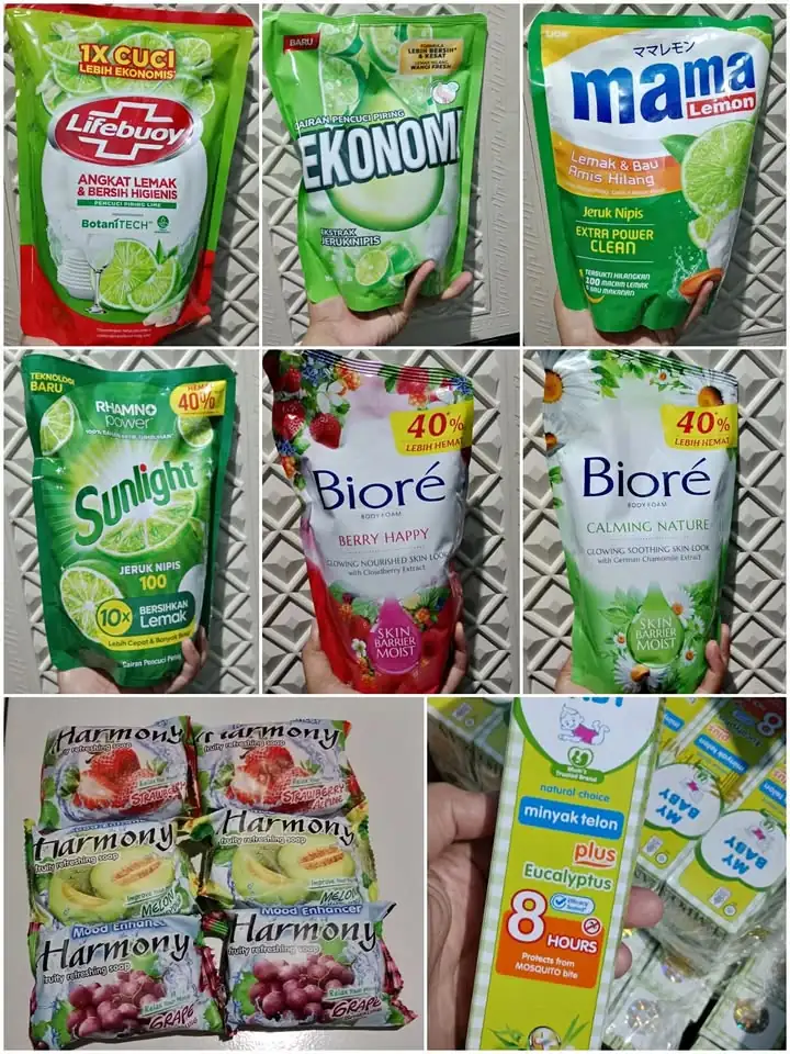Sabun cuci piring, sabun mandi, minyak telon