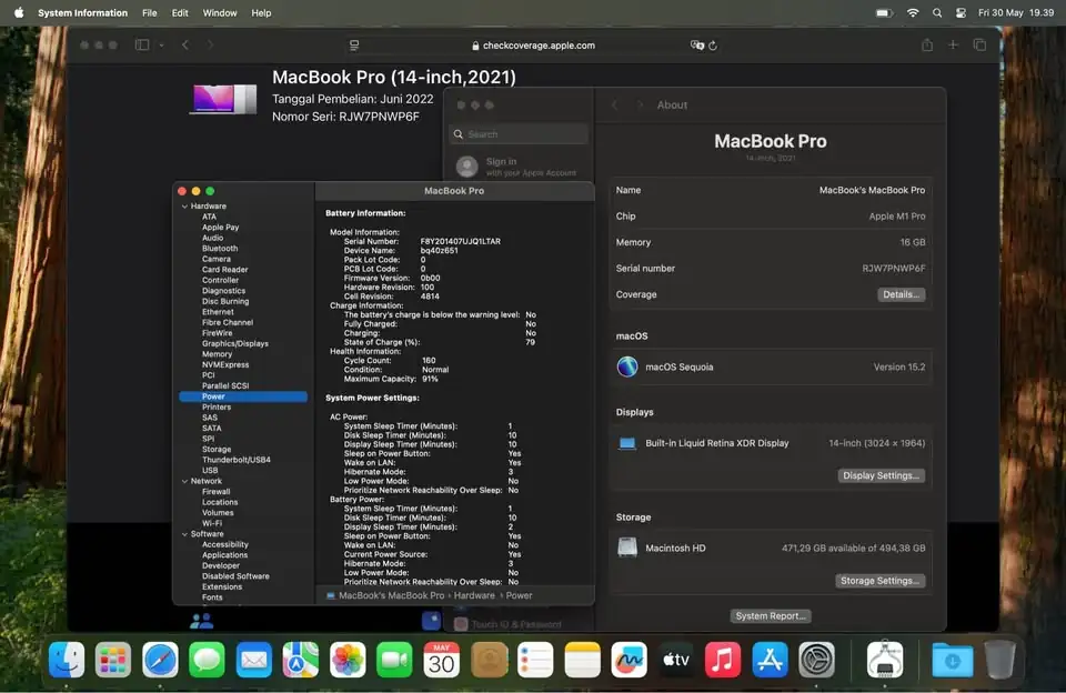Macbook Pro 14 M1 PRO 2021 16GB/512GB Gray Fulset Like New