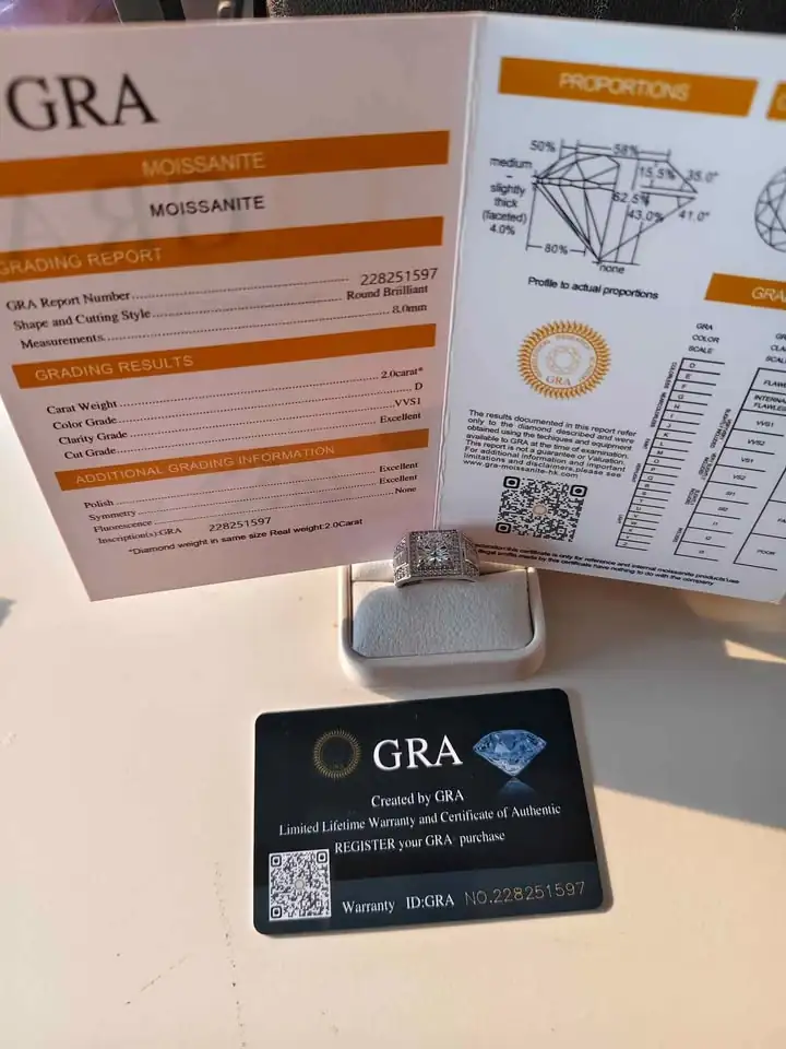 Diamond atau Berlian Moissanite 2crt Sudah Sertifikat GRA Ring Perak 9