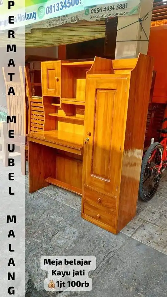 Meja belajar kayu jati baru dan ready freongkir