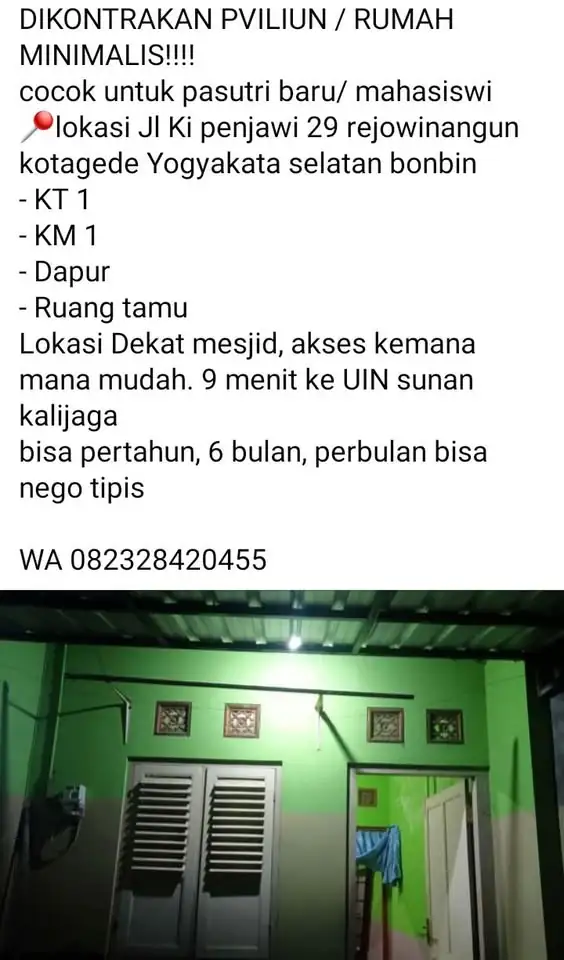 DIKONTRAKKAN PAVILIUN/ RUMAH MINIMALIS!!!!!