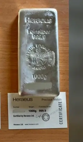 Perak Batangan 1kg Heraeus Asli Sertifikat Resmi