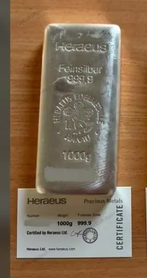 Perak Batangan 1kg Heraeus Asli Sertifikat Resmi