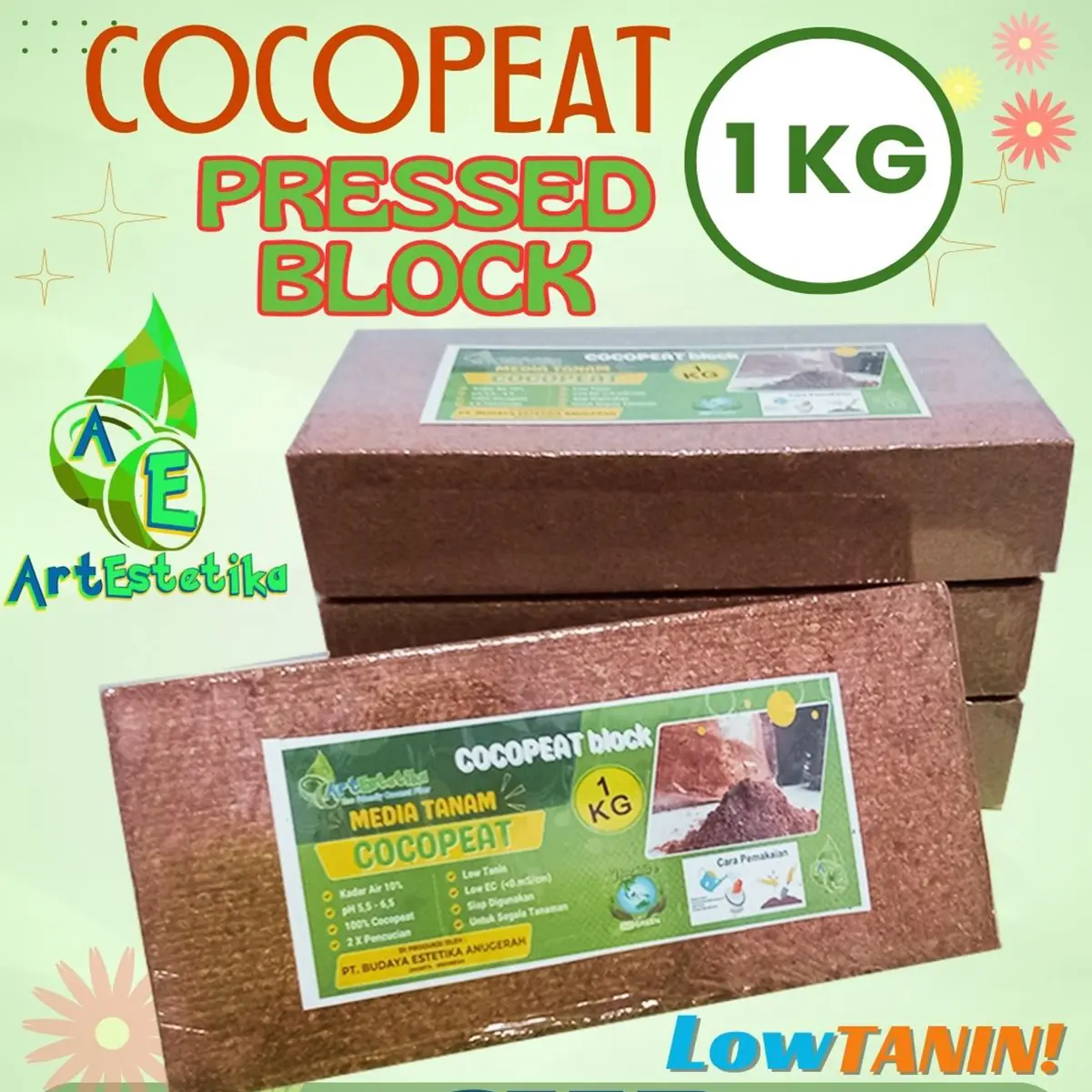 Cocopeat Blok Pres 1 Kg Low Tanin Siap Pakai