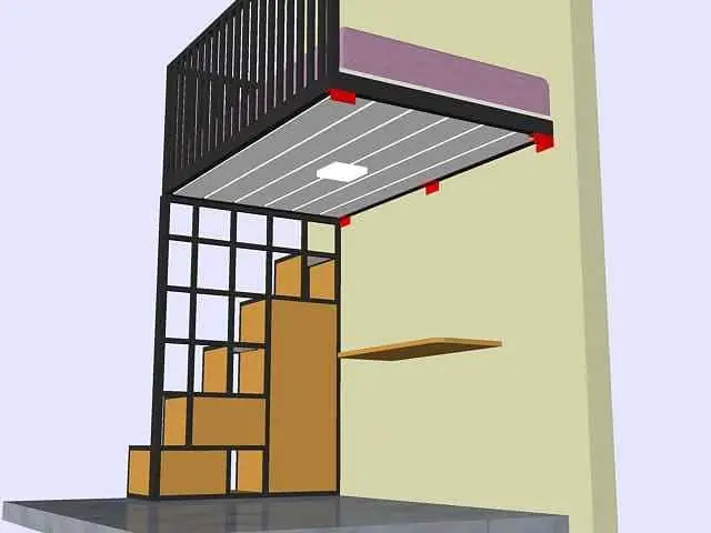 Mezzanine Indoor kamar balkon tambahan Minimalis Jogja free Design 3D