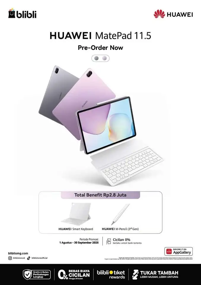 NEW HUAWEI MATEPAD 11.5 2025, FREE KEYBOARD & MPEN GEN3 + FREE GARANSI