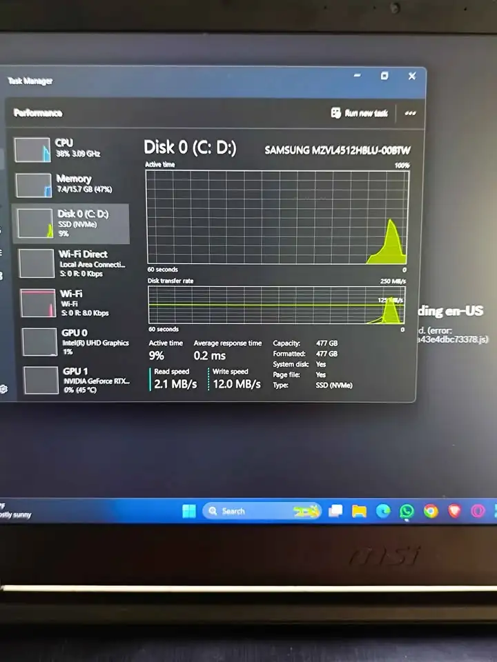 Laptop Gaming MSI Thin GF63 12UCX-244ID, RAM 16GB, SSD 512GB