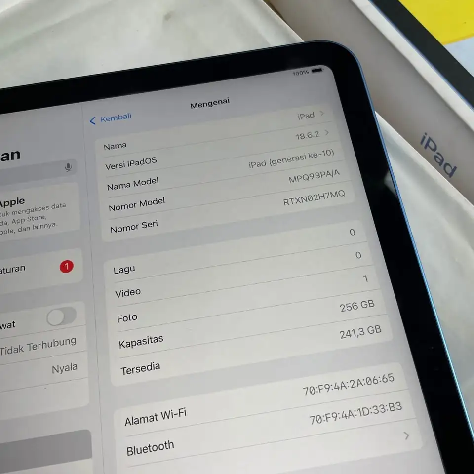 Ipad Gen 10 256gb iBox resmi Wifi Only BH 100% Garansi ON