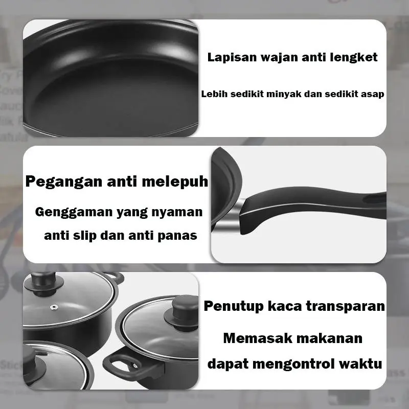 COD-Panci Set Serbaguna Teflon Marble 13 Pcs Cookware Set Tutup Kaca