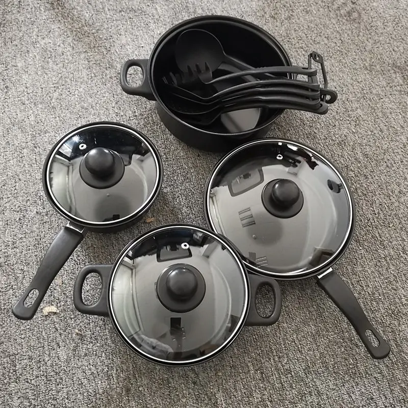 COD-Panci Set Serbaguna Teflon Marble 13 Pcs Cookware Set Tutup Kaca