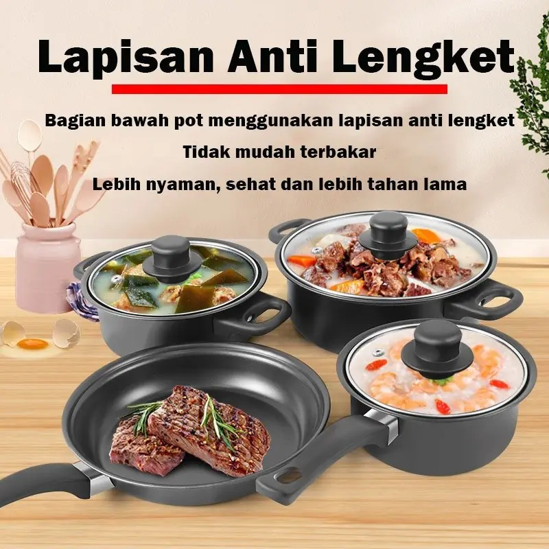 COD-Panci Set Serbaguna Teflon Marble 13 Pcs Cookware Set Tutup Kaca