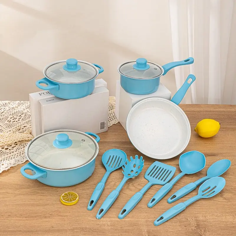 COD-Panci Set Serbaguna Teflon Marble 13 Pcs Cookware Set Tutup Kaca