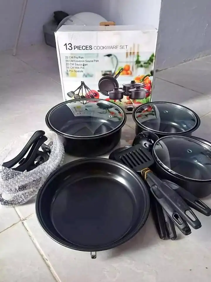 COD-Panci Set Serbaguna Teflon Marble 13 Pcs Cookware Set Tutup Kaca