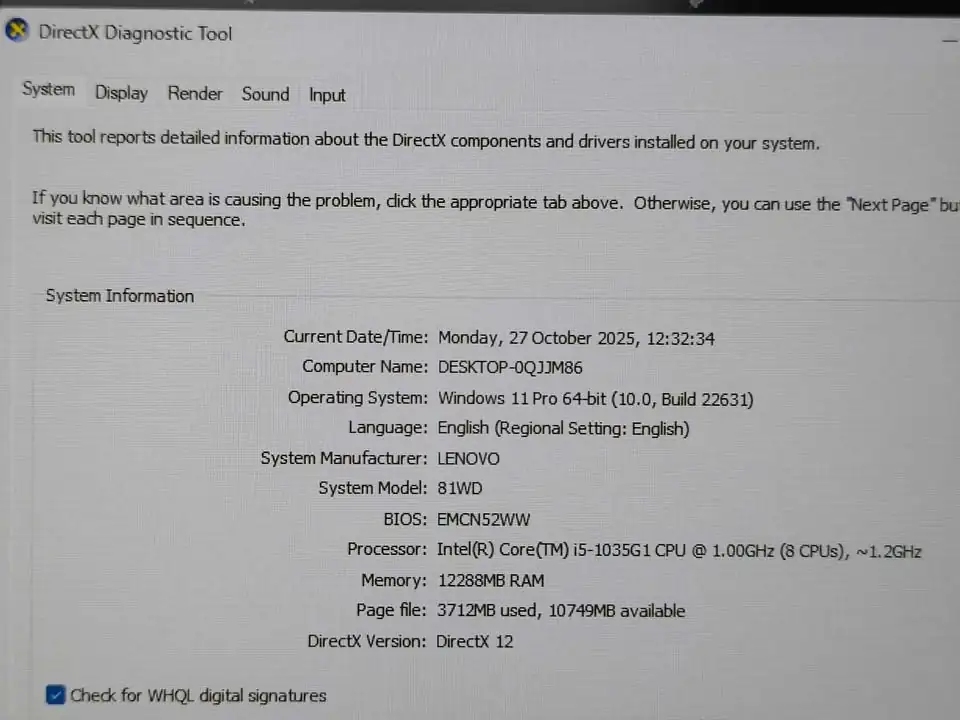 Laptop Lenovo ideapad slim 3