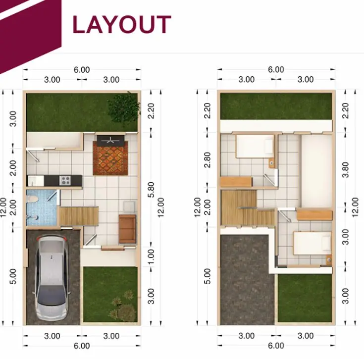 Rumah 3 Kamar Tidur 2 Kamar mandi