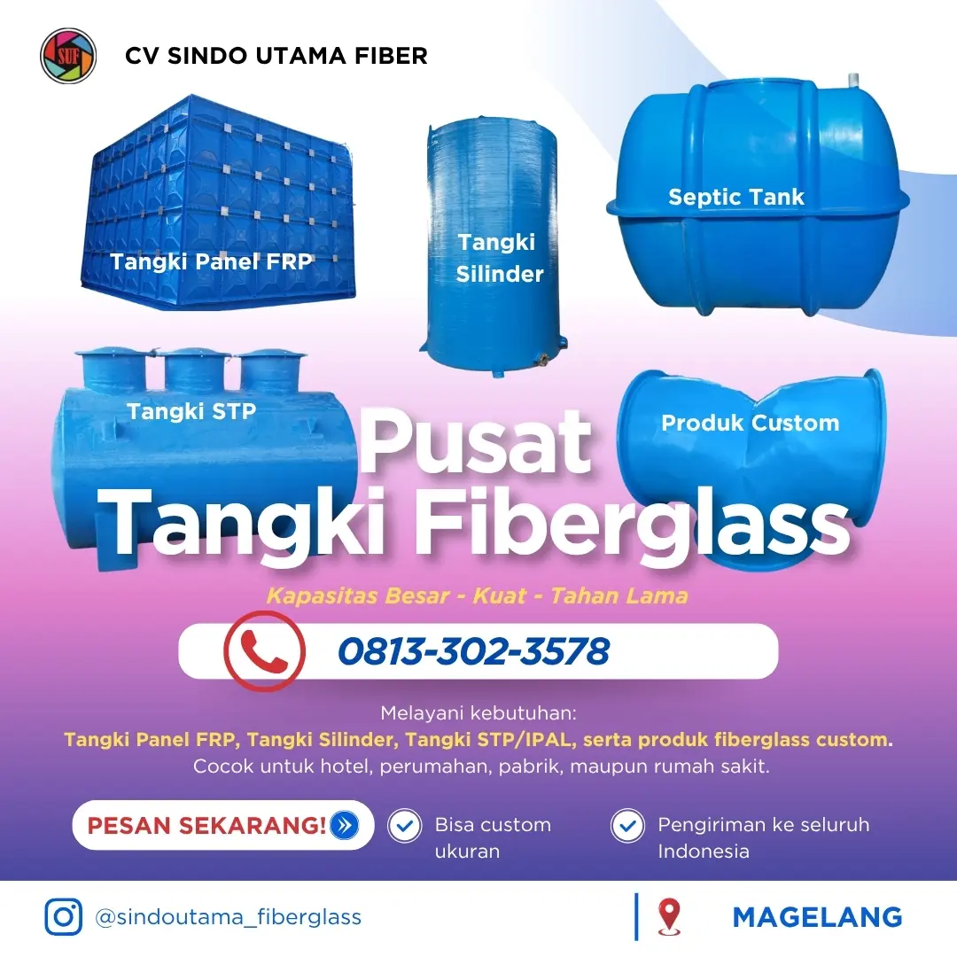 Pusat Tangki Air Fiberglass Terlengkap – FRP, STP, Silinder, Custom