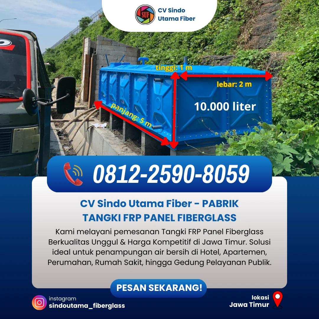 Penjual Tangki FRP Fiberglass Tahan Bocor dan Bergaransi di Jawa Timur