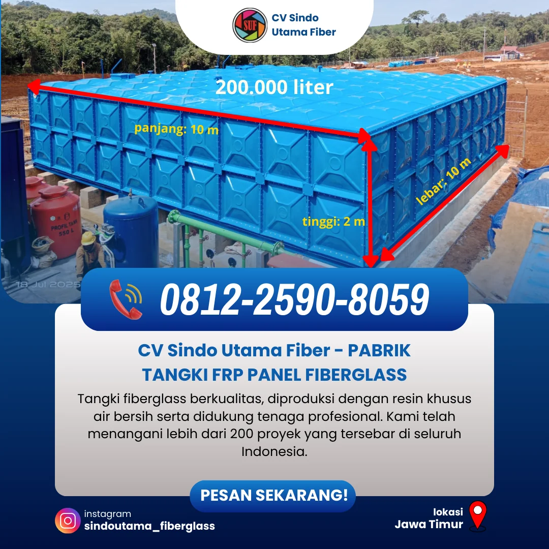 Penjual Tangki FRP Fiberglass Tahan Bocor dan Bergaransi di Jawa Timur