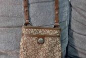 Tas sling bag canvas mix kulit asli dkny brown cokelat coklat