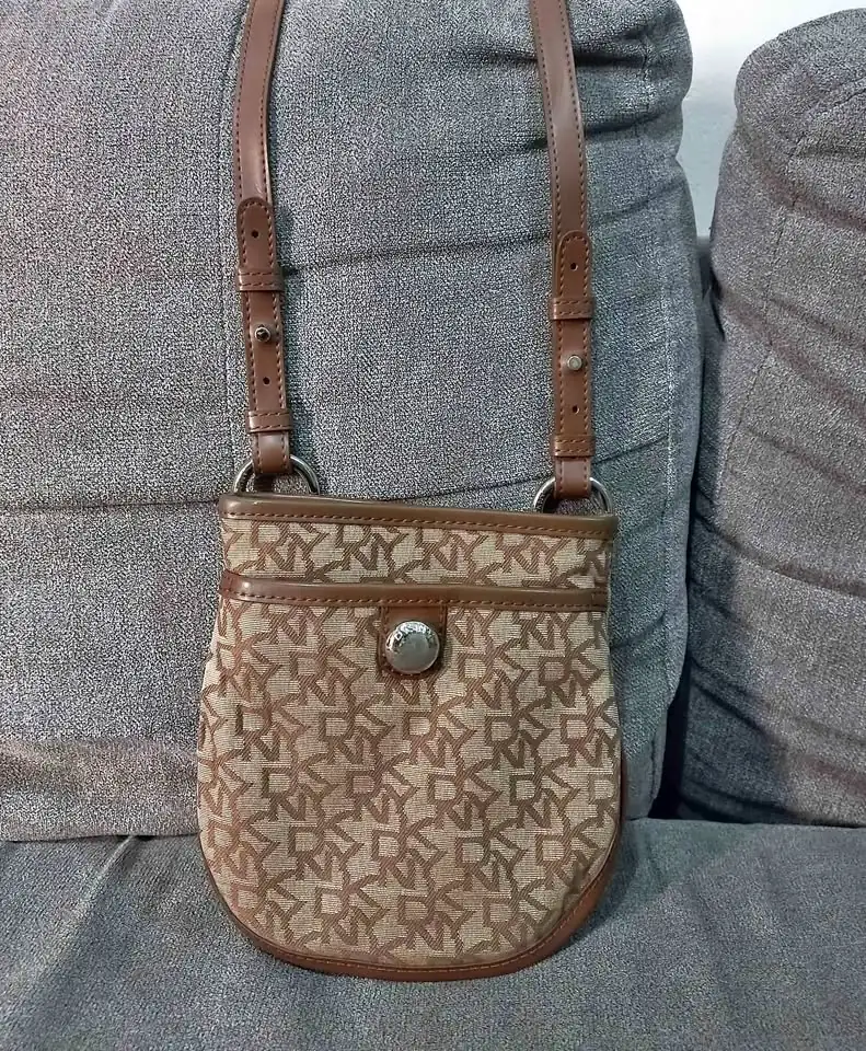 Tas sling bag canvas mix kulit asli dkny brown cokelat coklat