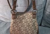 Tas sling bag canvas mix kulit asli dkny brown cokelat coklat
