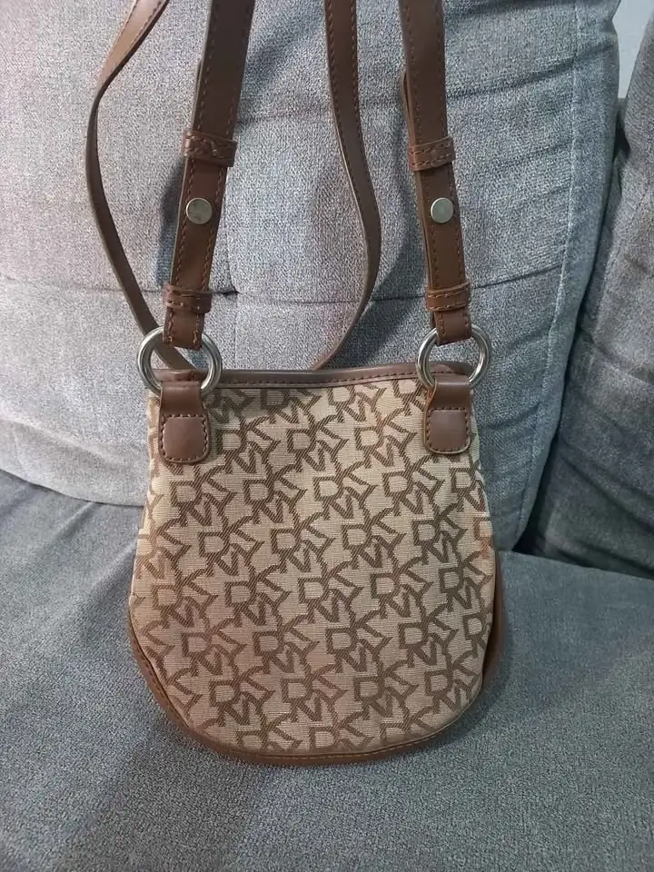 Tas sling bag canvas mix kulit asli dkny brown cokelat coklat