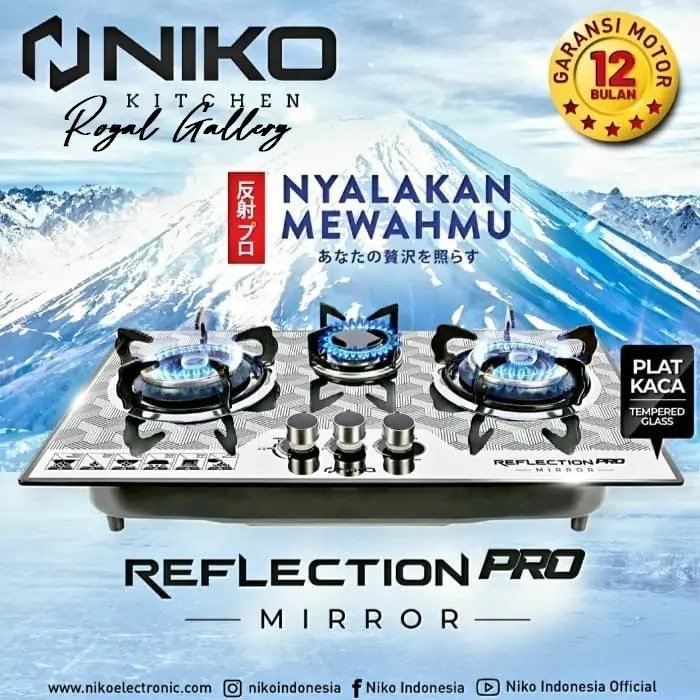 Kompor gas kaca 3 tungku NIKO Reflection PRO MIRROR