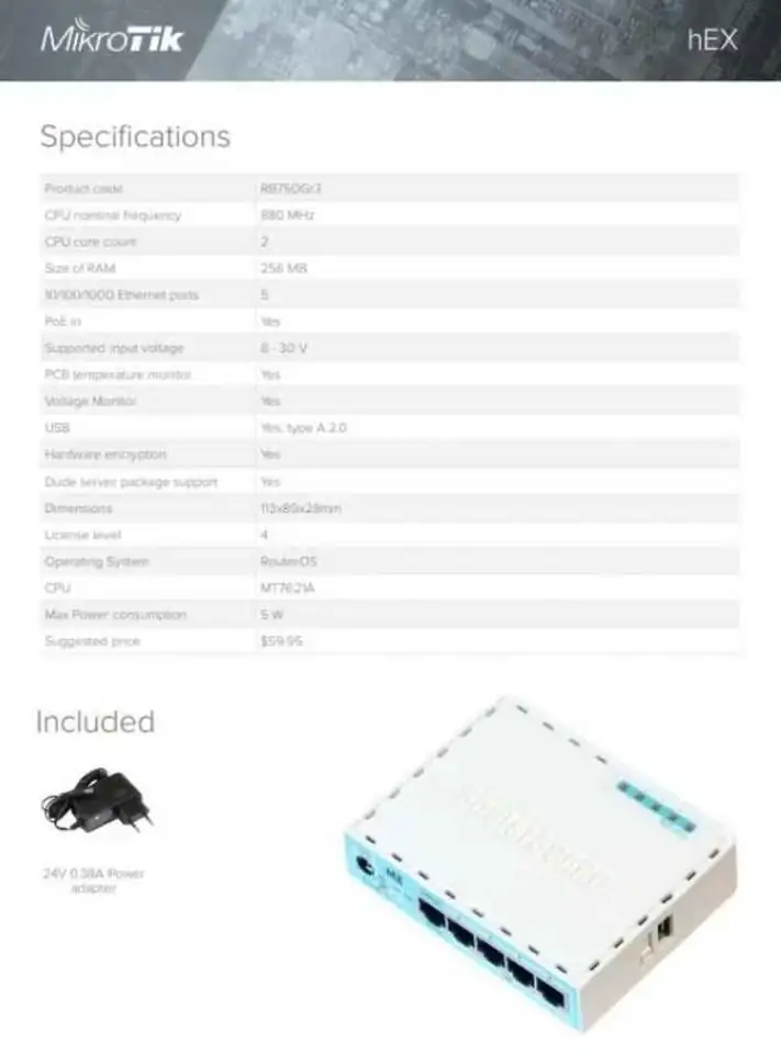 Router MikroTik hEX RB750Gr3