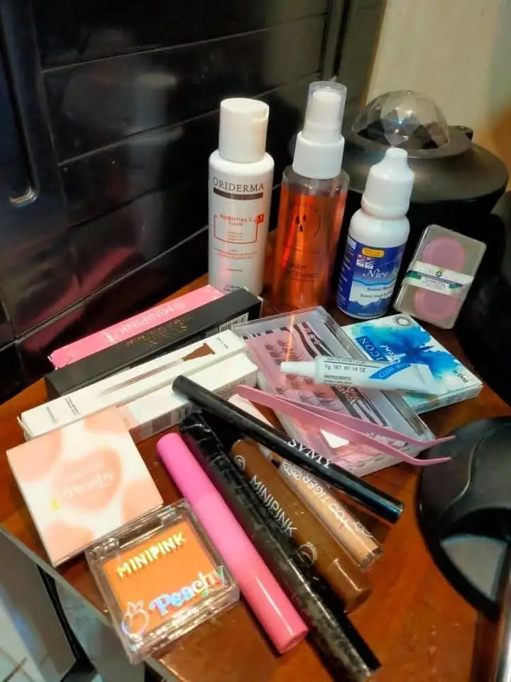 Maskara, Concelear dan Countur, Eyeliner 2in1 stamp+spidol, Pensil alis brown 4tip 3D, Bluss on peach rosy