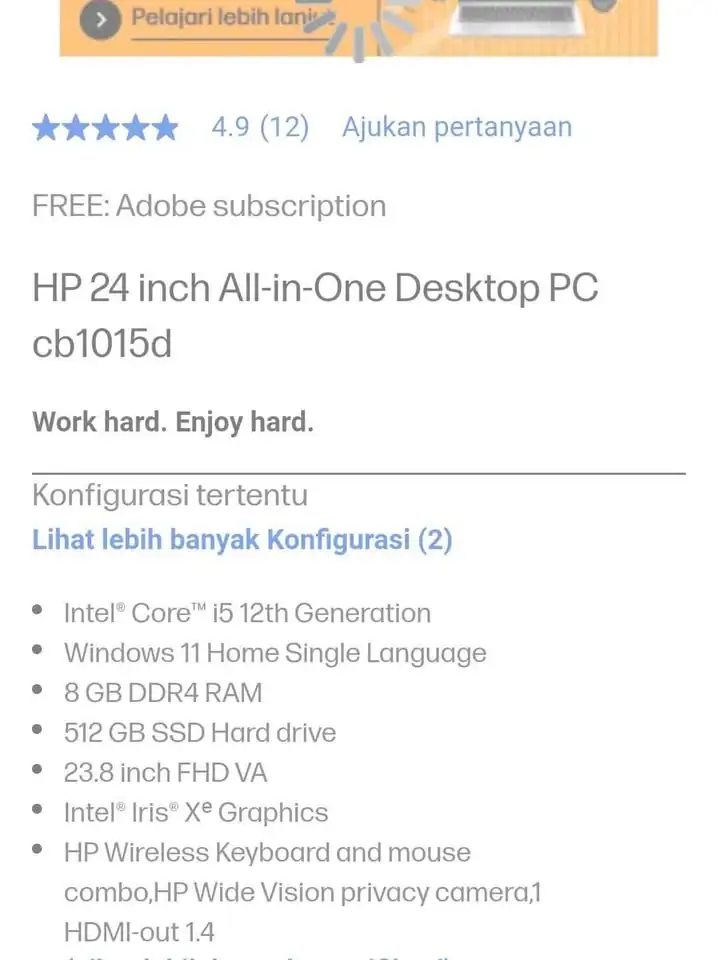 All in one PC HP CB1015 Ssd 512gb