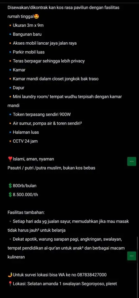 1 Kamar Tidur 1 Kamar Mandi – Rumah