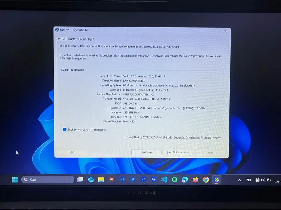 Laptop Asus VIVOBOOK A412DA SSD 512 RAM 12GB RYZEN 3 VEGA 3Minus