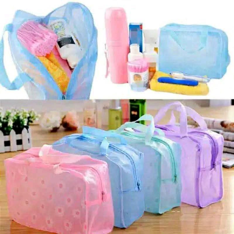 Plastik Transparant Anti Air Motif Bunga Pouch Make Up Waterproof