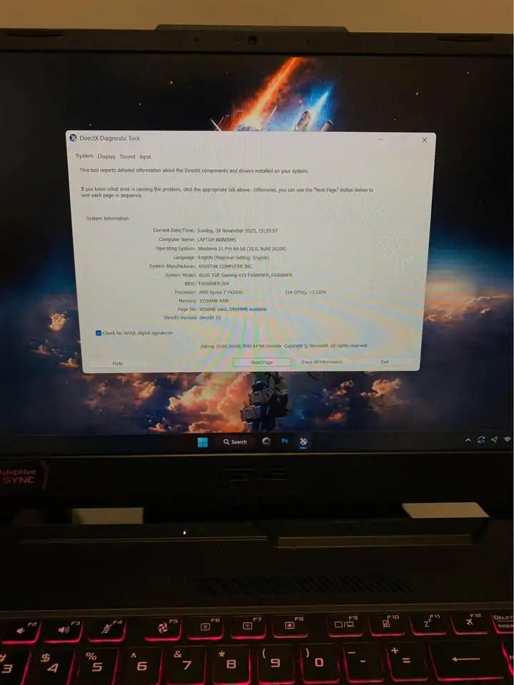 BU Laptop Asus TUF Gaming A15 Ram 32GB/512gb RTX 2050 ryzen 7 7435HS