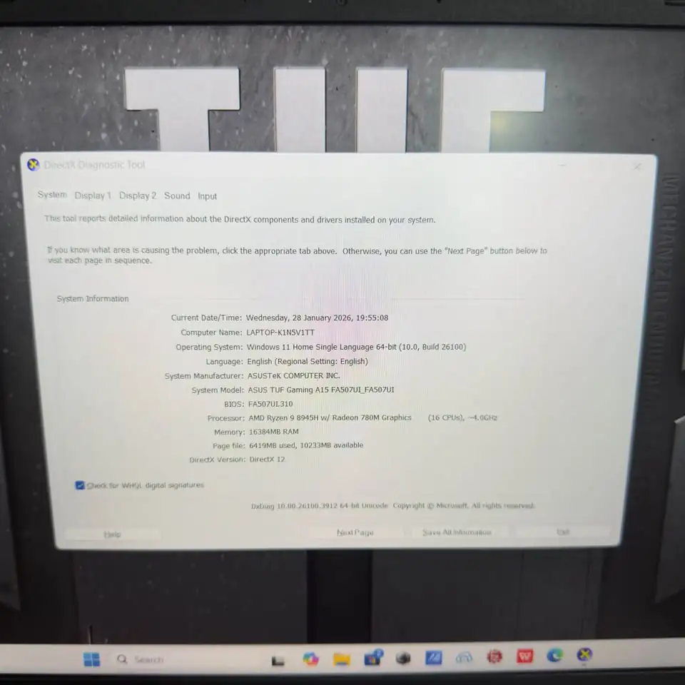 Asus TUF FA507UI / Ryzen 9-8945H / 16GB / 1TB / 144Hz / RTX 4070