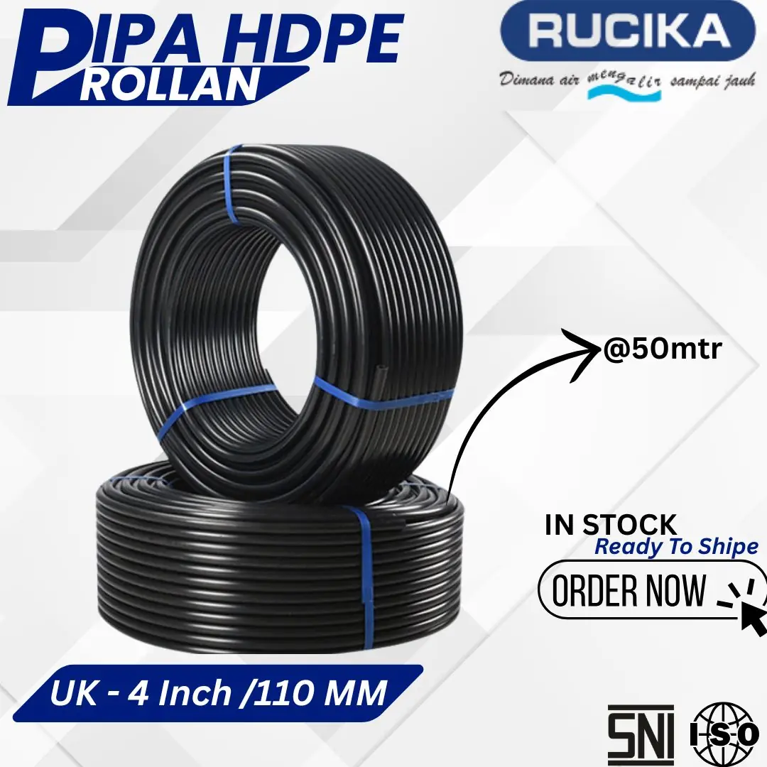 Pipa HDPE 4″ Inch 1 Roll 50mtr PE – 100 | Merk Rucika