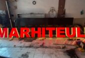 Huruf timbul akrilik lampu + rangka besi